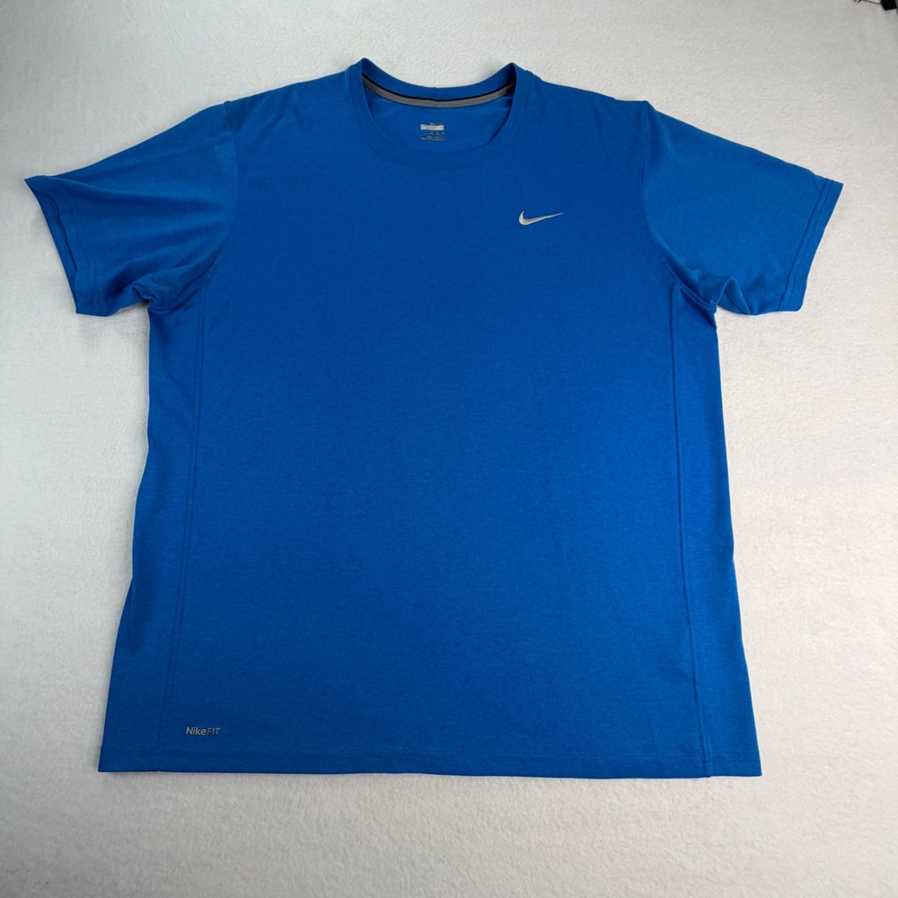 Nike Fit Dry Mens XL Blue Short Sleeve Performance Swoosh T-Shirt Athletic